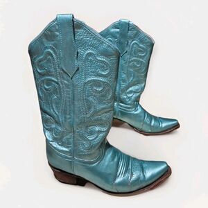Circle G Corral Womens Boots Size 10M Snip Toe Western  Metallic Turquoise L5305